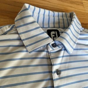 FOOTJOY FJ Golf Polo Shirt White Blue Striped Mens Large